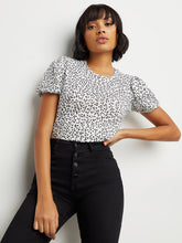 All Over Print Puff Sleeves Round Neck T-shirt